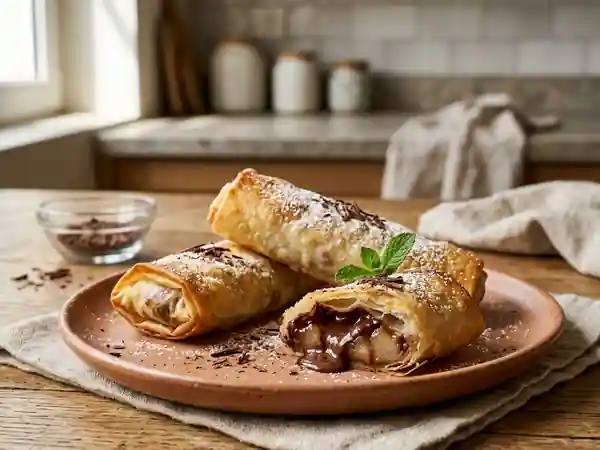 Nems croustillants aux poires fondantes et chocolat noir - Photo de présentation