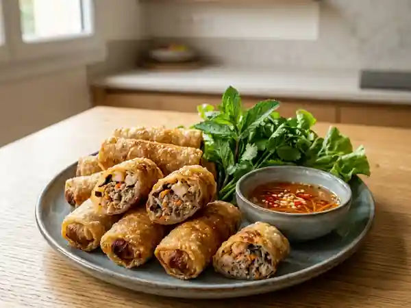 Nems vietnamiens croustillants au porc et crevettes faits maison - Photo de présentation