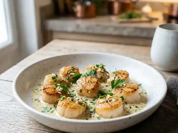 Noix de Saint-Jacques à la Crème d'Ail onctueuse - Photo de présentation
