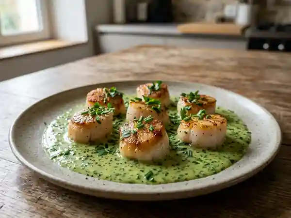 Noix de Saint-Jacques à la Sauce Verte Fraîche - Photo de présentation