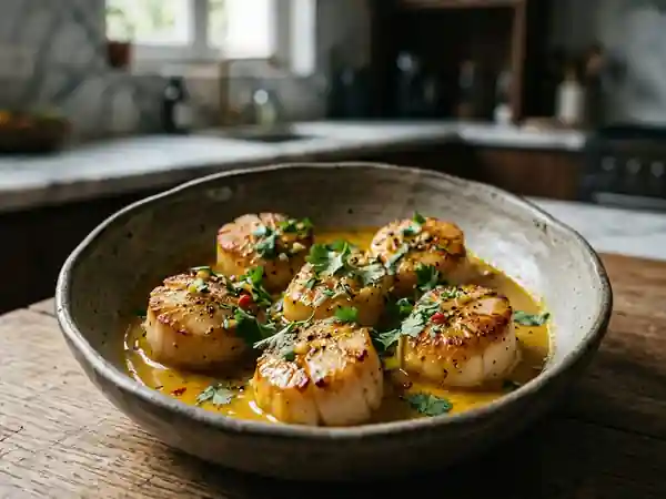 Noix de Saint-Jacques légères à l'indienne : recette savoureuse et légère - Photo de présentation