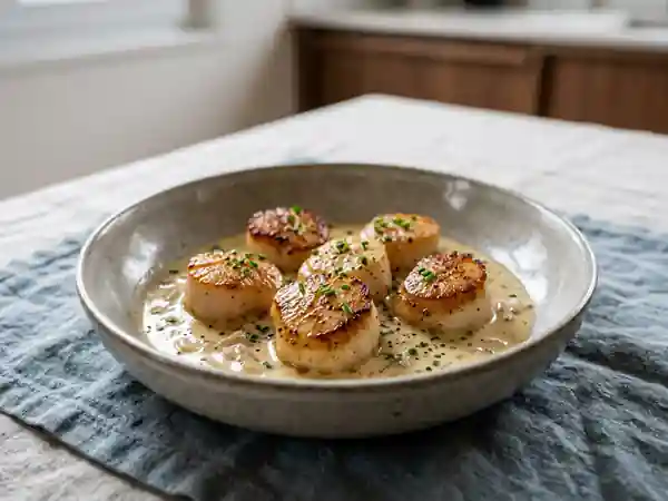 Noix de Saint-Jacques poêlées à la sauce onctueuse au Vermouth - Photo de présentation