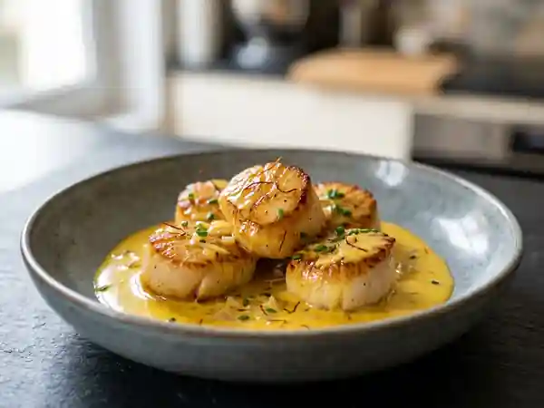 Noix de Saint-Jacques sautées au safran : recette raffinée et facile - Photo de présentation