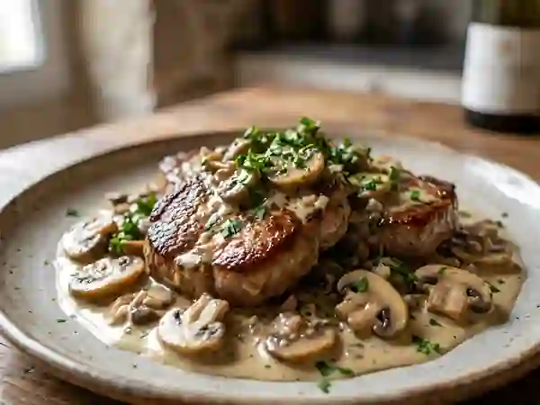 Noix de veau fondante et sa crème forestière - Photo de présentation