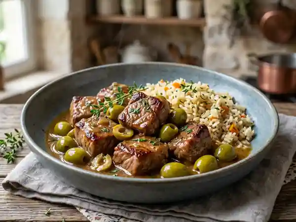 Noix de veau fondante aux olives vertes - Photo de présentation