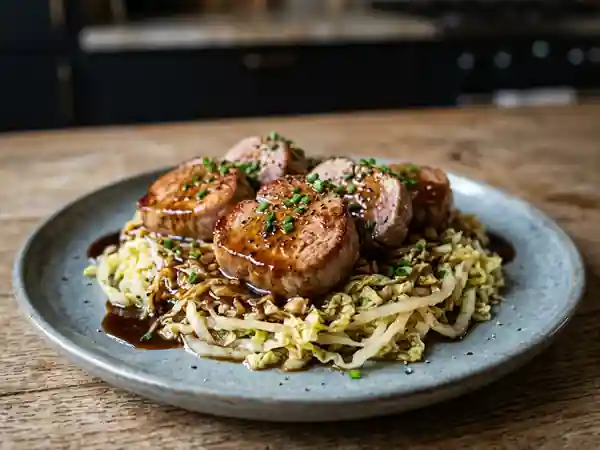 Veau laqué sauce huître et chou croquant - Photo de présentation