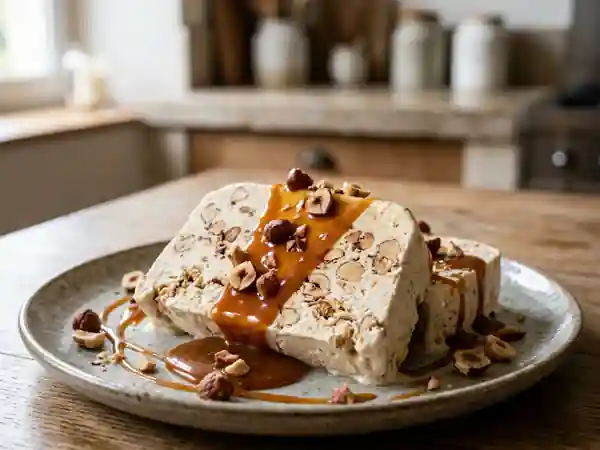 Nougat glacé au caramel et éclats croquants - Photo de présentation