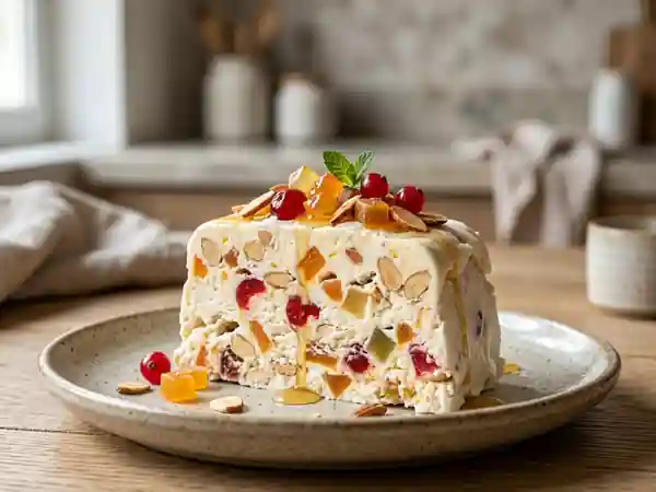 Nougat glacé fondant au miel et fruits confits - Photo de présentation