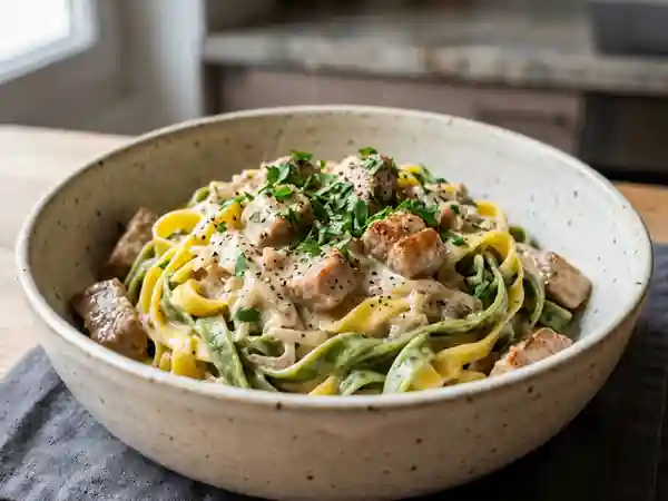 Nouilles bicolores au veau et crème onctueuse - Photo de présentation