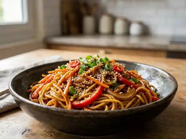 Wok de nouilles sautées gingembre et sésame - Photo de présentation