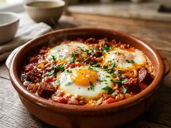 Poêlée d'œufs au chorizo et tomates fondantes - Photo de présentation
