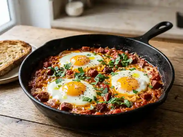 Oeufs à la tomate et chorizo : recette savoureuse et rapide - Photo de présentation