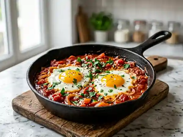 Oeufs à la tomate savoureux pour un repas complet - Photo de présentation