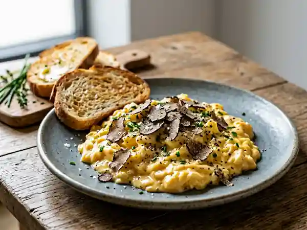 Œufs brouillés crémeux à la truffe noire - Photo de présentation
