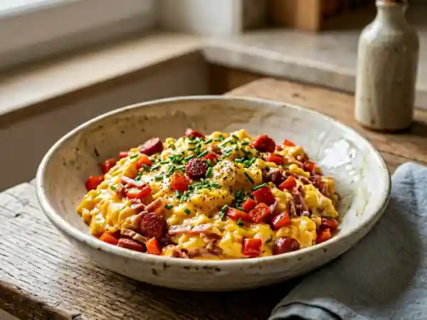 Brouillade fondante au chorizo et poivrons - Photo de présentation