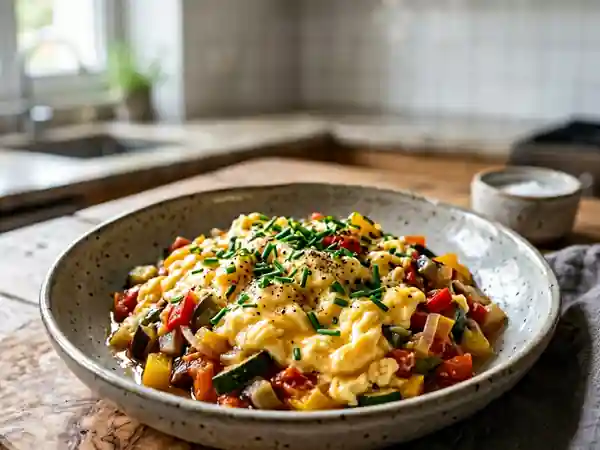 Brouillade d'oeufs fondante et ratatouille - Photo de présentation