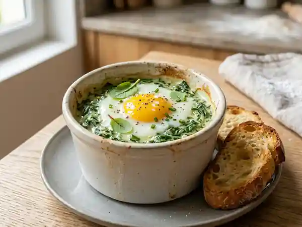Oeufs cocotte à l'oseille fondante et crème - Photo de présentation