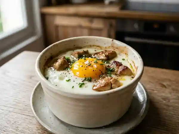 Oeufs cocotte crémeux au foie gras fondu - Photo de présentation