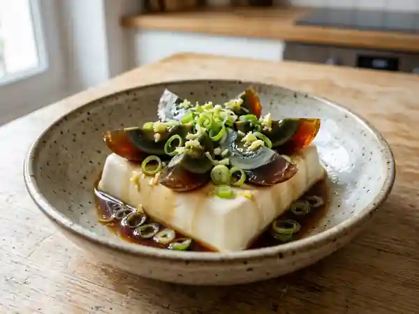 Tofu soyeux et œufs de cent ans fondants - Photo de présentation