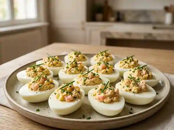 Œufs durs farcis aux crevettes : apéritif gourmand et facile - Photo de présentation
