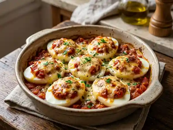 Oeufs durs gratinés aux tomates : recette savoureuse et facile - Photo de présentation