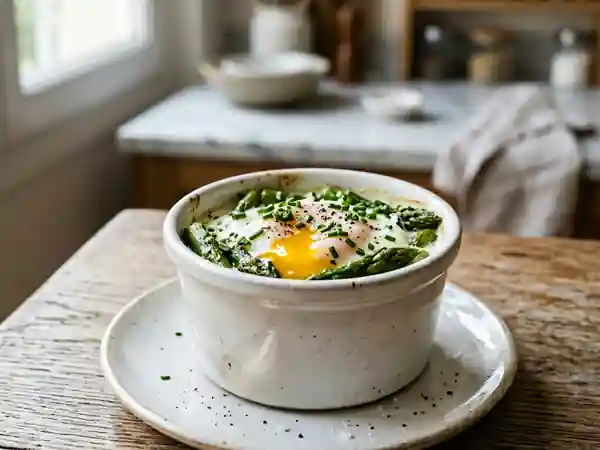 Œufs cocotte aux asperges fondantes - Photo de présentation