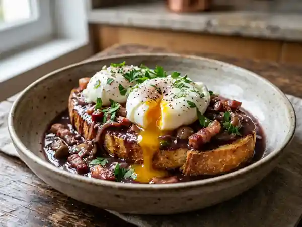 Oeufs en meurette fondants et sauce vigneronne - Photo de présentation