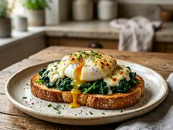 Oeufs florentine gratinés et onctueux - Photo de présentation