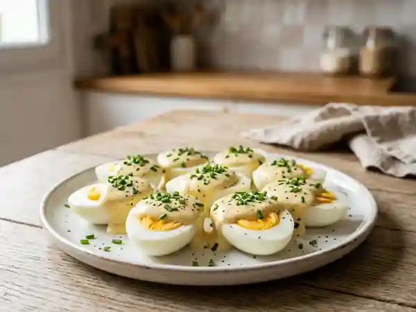 Oeufs nappés à la crème moutardée et ciboulette - Photo de présentation