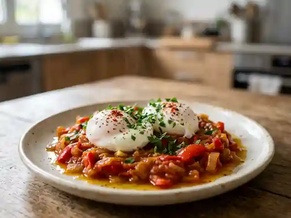 Œufs pochés à la basquaise : recette savoureuse et facile - Photo de présentation