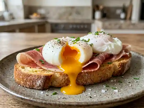 Œufs pochés coulants au jambon de Bayonne - Photo de présentation