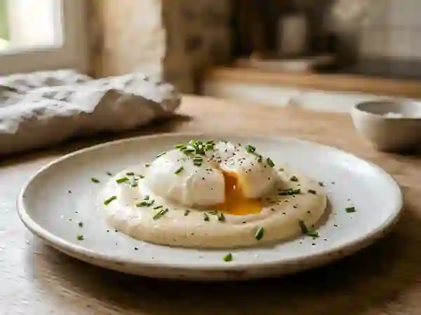 Œufs pochés, émulsion soyeuse au foie gras - Photo de présentation
