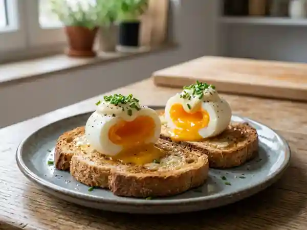 Toast croustillant à l'œuf mollet et ciboulette - Photo de présentation