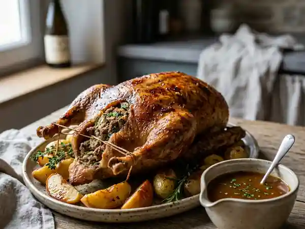 Oie rôtie fondante, sauce nappante au cidre - Photo de présentation