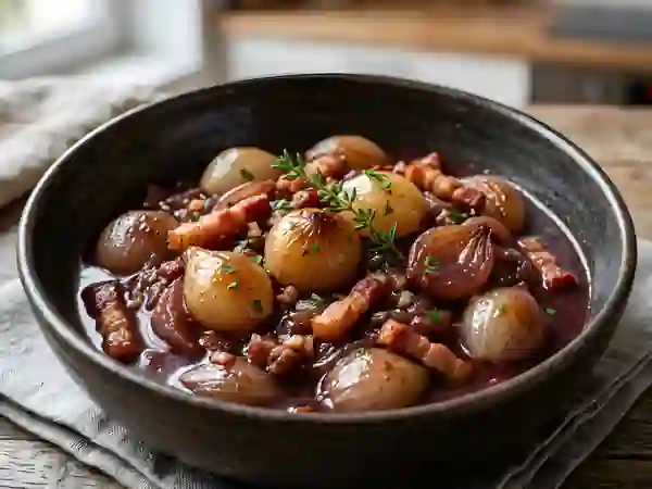 Oignons en meurette fondants au vin rouge - Photo de présentation