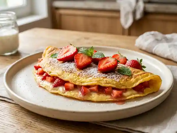 Omelette aux fraises : recette gourmande et fruitée pour un petit déjeuner ou brunch - Photo de présentation
