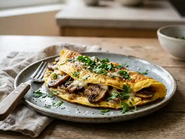 Omelette d'automne gourmande aux champignons et fromage - Photo de présentation