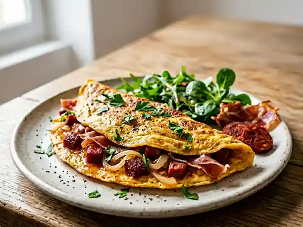 Omelette espagnole fondante chorizo et jambon - Photo de présentation