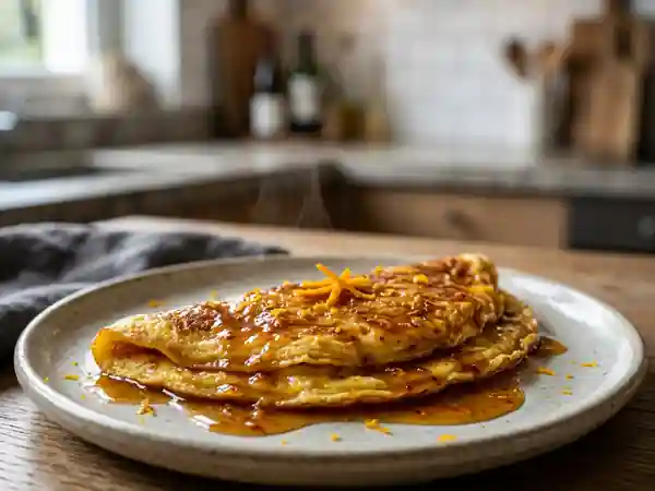 Omelette à l'orange flambée et sirupeuse - Photo de présentation