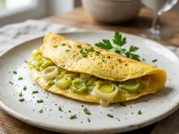 Omelette fondante aux poireaux confits - Photo de présentation