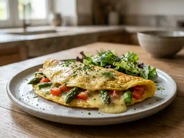 Omelette crémeuse aux asperges et comté fondu - Photo de présentation