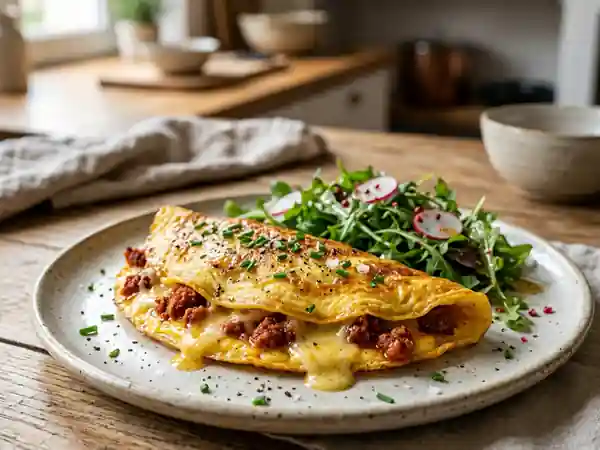 Omelette onctueuse soubressade et fromage - Photo de présentation