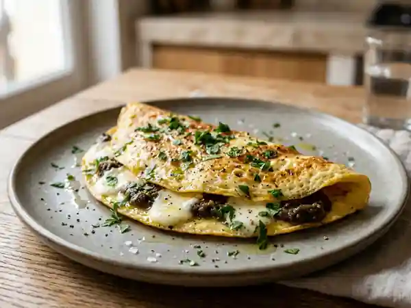 Omelette crémeuse au chèvre et aubergine - Photo de présentation