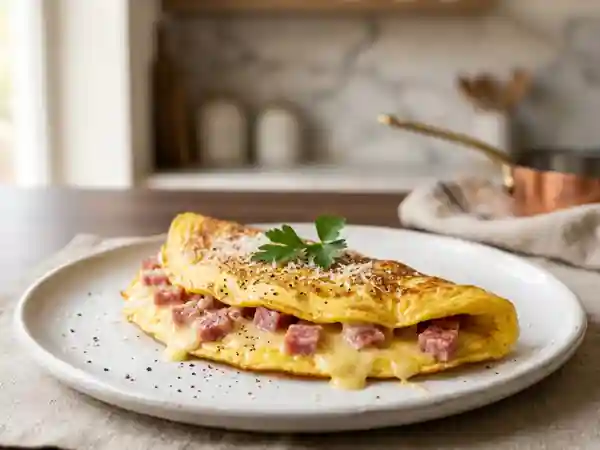 Omelette gourmande au parmesan et salami - Photo de présentation