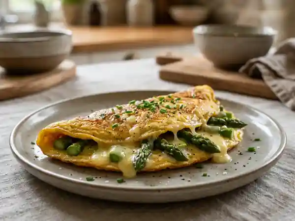 Omelette gourmande aux asperges fraîches et comté fondant - Photo de présentation