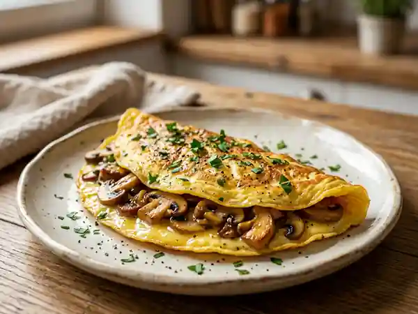 Omelette crémeuse aux cèpes et champignons - Photo de présentation