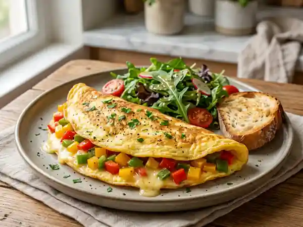 Omelette fondante aux poivrons tricolores - Photo de présentation
