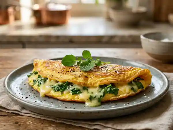 Omelette au cresson et fromage fondant - Photo de présentation