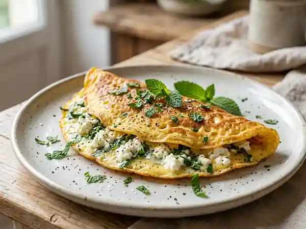 Omelette fondante au fromage frais et menthe - Photo de présentation