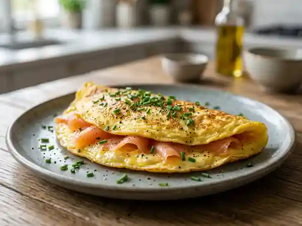 Omelette crémeuse au saumon fumé et ciboulette - Photo de présentation